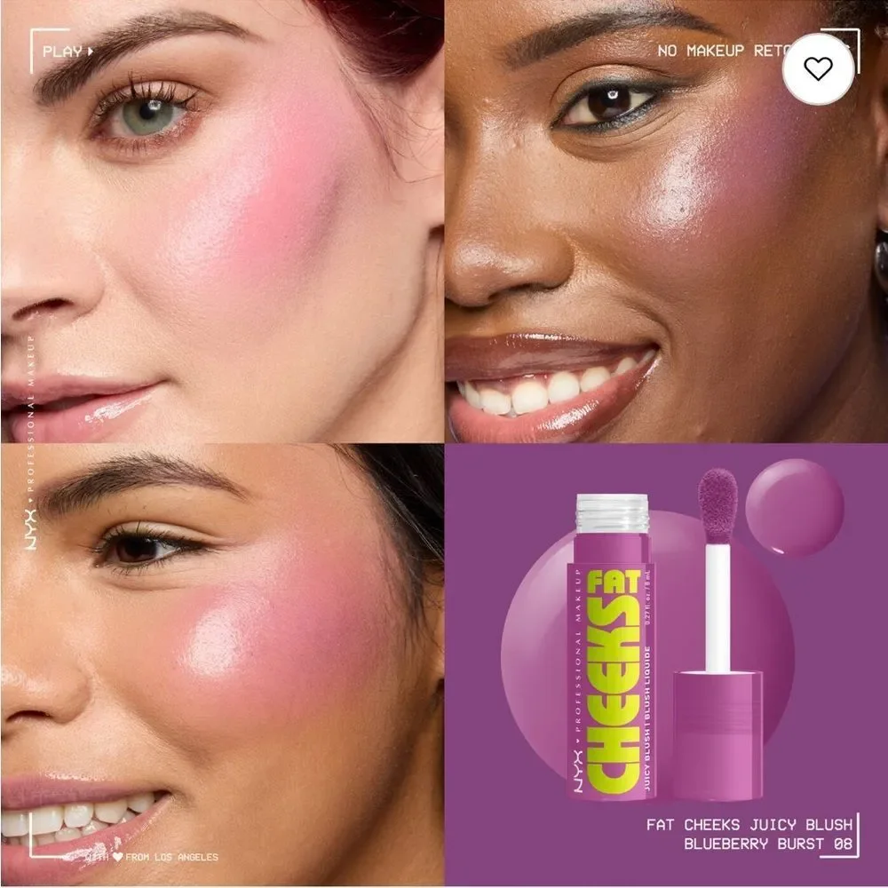 🦋 NYX BLUEBERRY BURST-COOL PURPLE Fat Cheeks Juicy Dewy Liquid Blush New FullSz